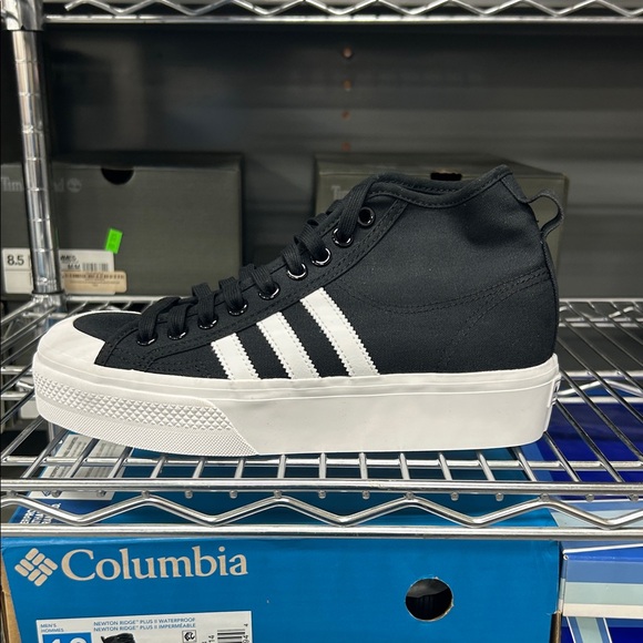 Adidas Men's Black Canvas Sneakers with White Stripes - Picture 1 of 5